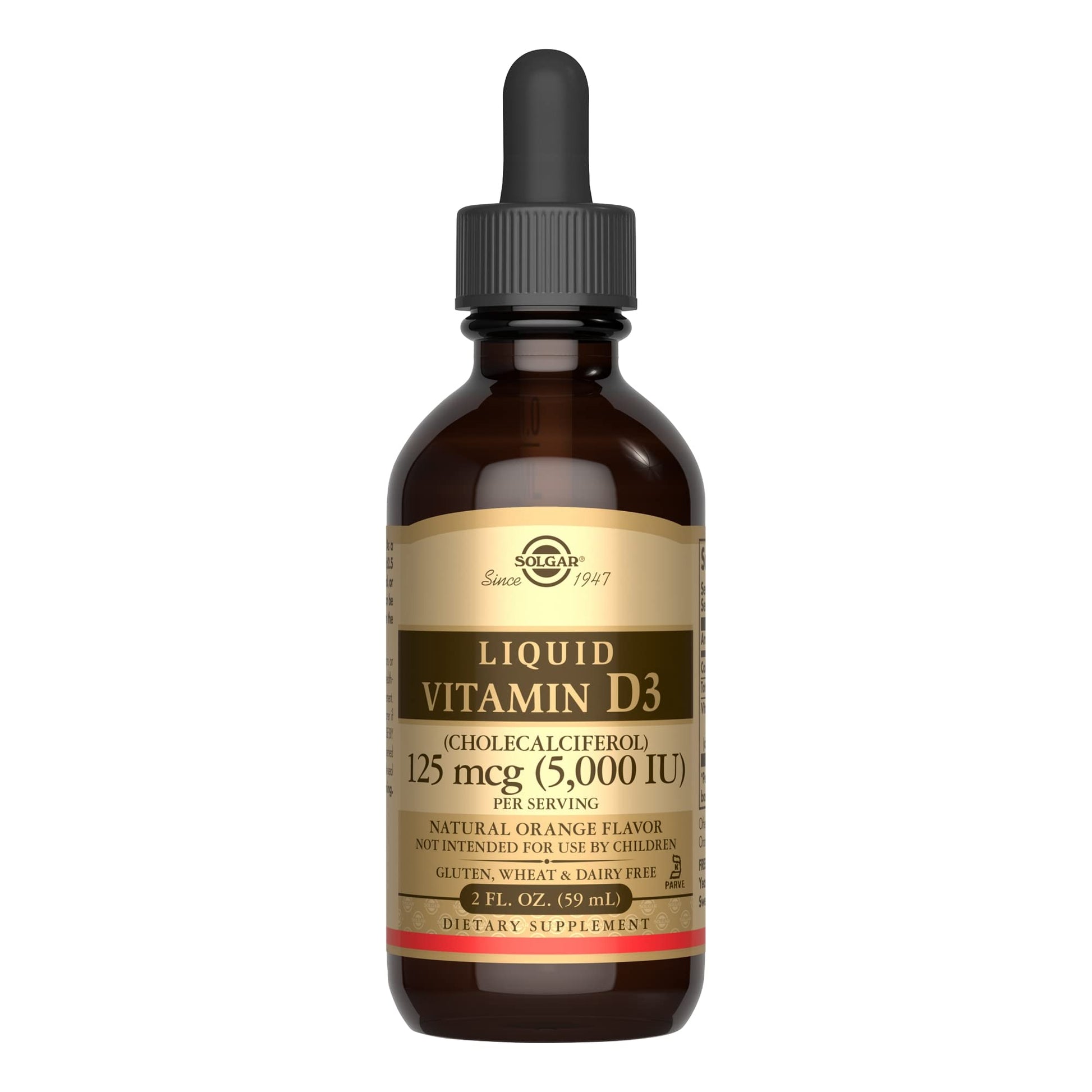 Solgar Liquid Vitamin D3 125 mcg (5,000 IU), 2 fl oz - Delicious, Natural Orange Flavor - Helps Maintain Healthy Bones & Teeth - Immune System Support - Gluten Free, Dairy Free, Kosher - 59 Servings - Medaid International