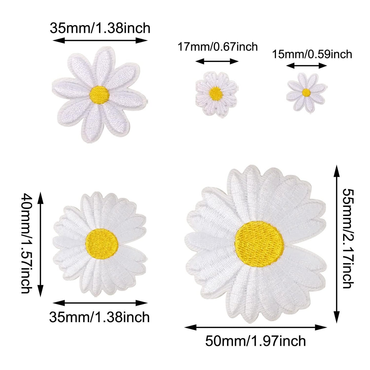 30PCS Sweet Daisy Flower Iron On Sew On Patches Cute Flower Embroidered Appliques for Clothes Hat Bag Jean Decoration and DIY Crafts Making, 5 Sizes - Medaid International