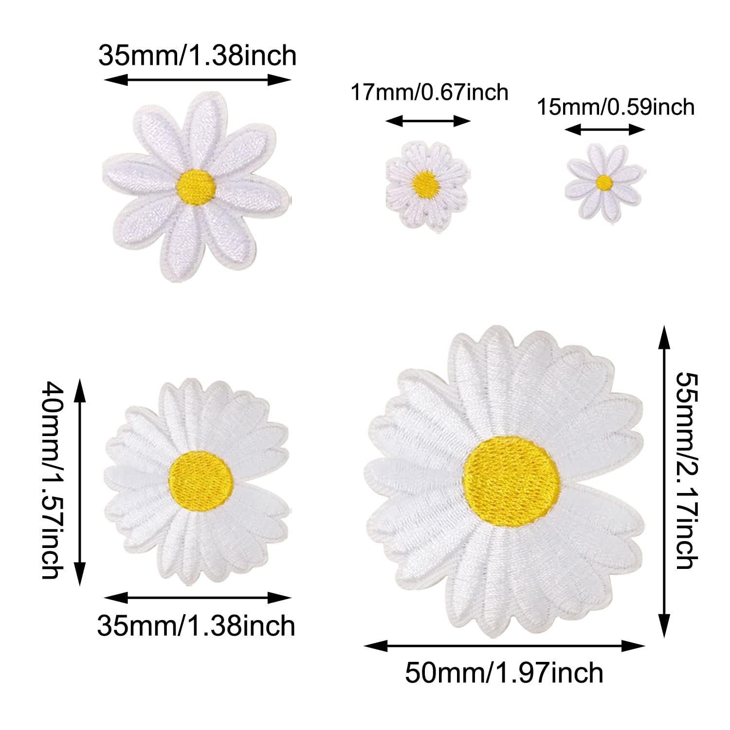 30PCS Sweet Daisy Flower Iron On Sew On Patches Cute Flower Embroidered Appliques for Clothes Hat Bag Jean Decoration and DIY Crafts Making, 5 Sizes - Medaid International