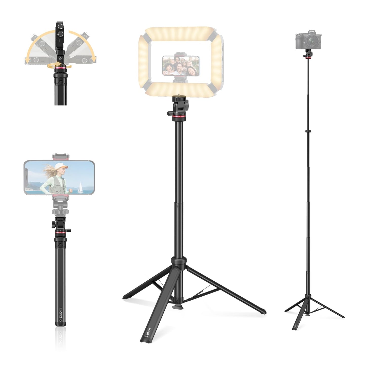 ULANZI MT-80 Aluminum Tripod Stand, 7FT Extendable Camera Phone Tripod for Travel, Auto Pop-Up, 1/4" Screw, 360 Ball Head Portable Photo Video Light Stand for DSLR Camera, Ring Light, Video Rig - Medaid International
