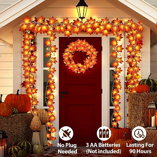 Binsuns - 3D Pumpkin Lights, Maple Leaf Garland, Fall Home Decor, Thanksgiving Harvest, Holiday Decoration