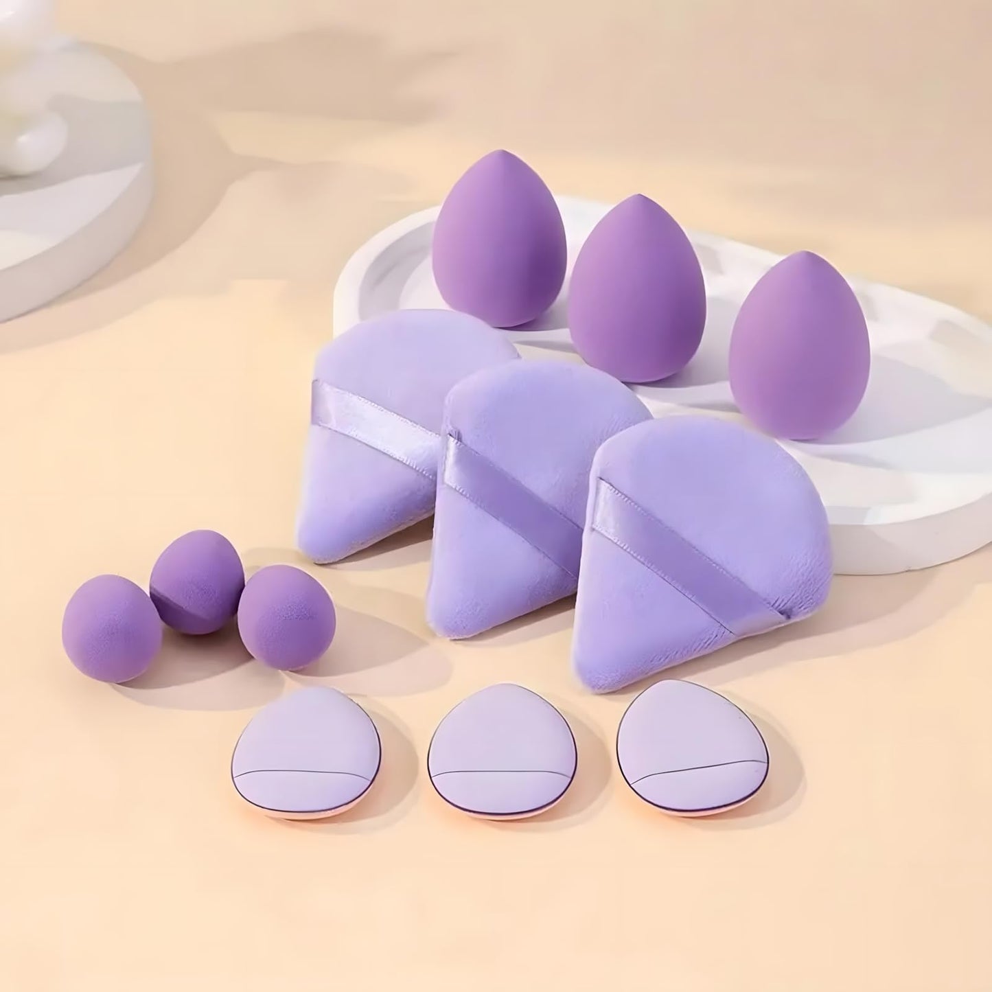 Makeup Sponge Set, 12 Pieces Latex Free Flawless Soft Setting, Beauty Blender Sponge Suitable for Liquid, Cream and Powder, Equipped with 3 Mini Beauty Sponges and 3 Mini Powder Puffs（Violet） - Medaid International