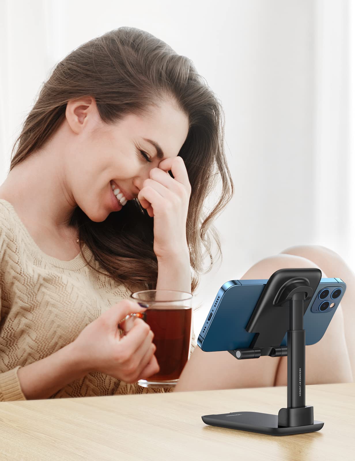 UGREEN Adjustable Folding Phone Desk Stand Holder Smartphone Table Compatible with iPhone 14 Plus Pro Max 13 Mini 12 Galaxy S23 S22 S21 Note20 Redmi (Black) - Medaid International