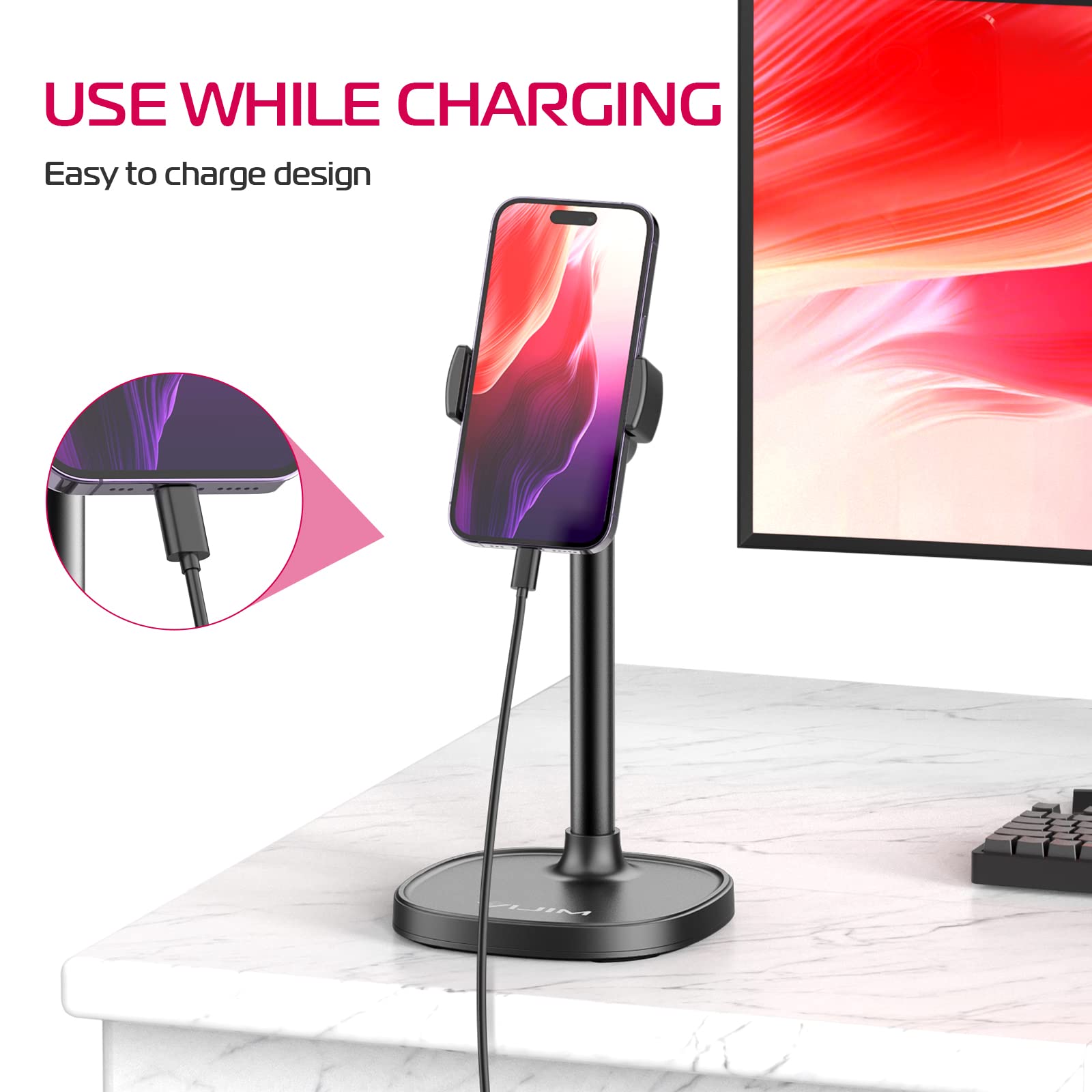 ULANZI Cell Phone Stand Mount for Desk, Vijim HP004 Adjustable Height & Angle Phone Holder, 360 Degree Rotating Desktop Phone Stand Compatible with iPhone, Samsung and All Phones - Medaid International