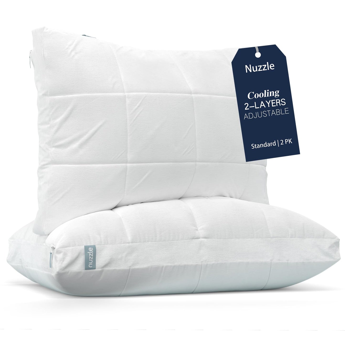Nuzzle Cooling Adjustable Pillow for Side Sleepers, Luxury Standard Size Set of 2 Bed Pillow Hotel Collection - Best Adjust Height Soft Firm Pillow for Back, Stomach or Side Sleepers - Home Gifts - Medaid International
