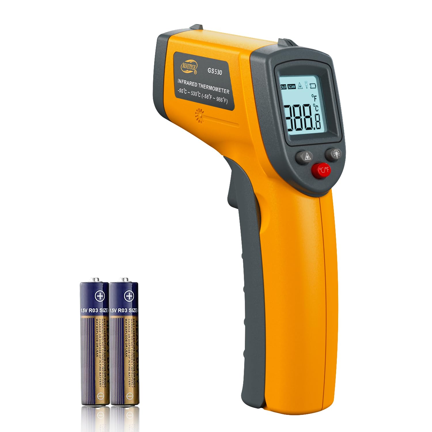 Benetech Infrared Thermometer Laser Temperature Gun, Digital Surface Heat Temp Gun Non-Contact for Cooking Food, Pizza Oven, Griddle Meat, Refrigerator, HVAC, Grill, Engine -58℉~986℉ (GS320) - Medaid International
