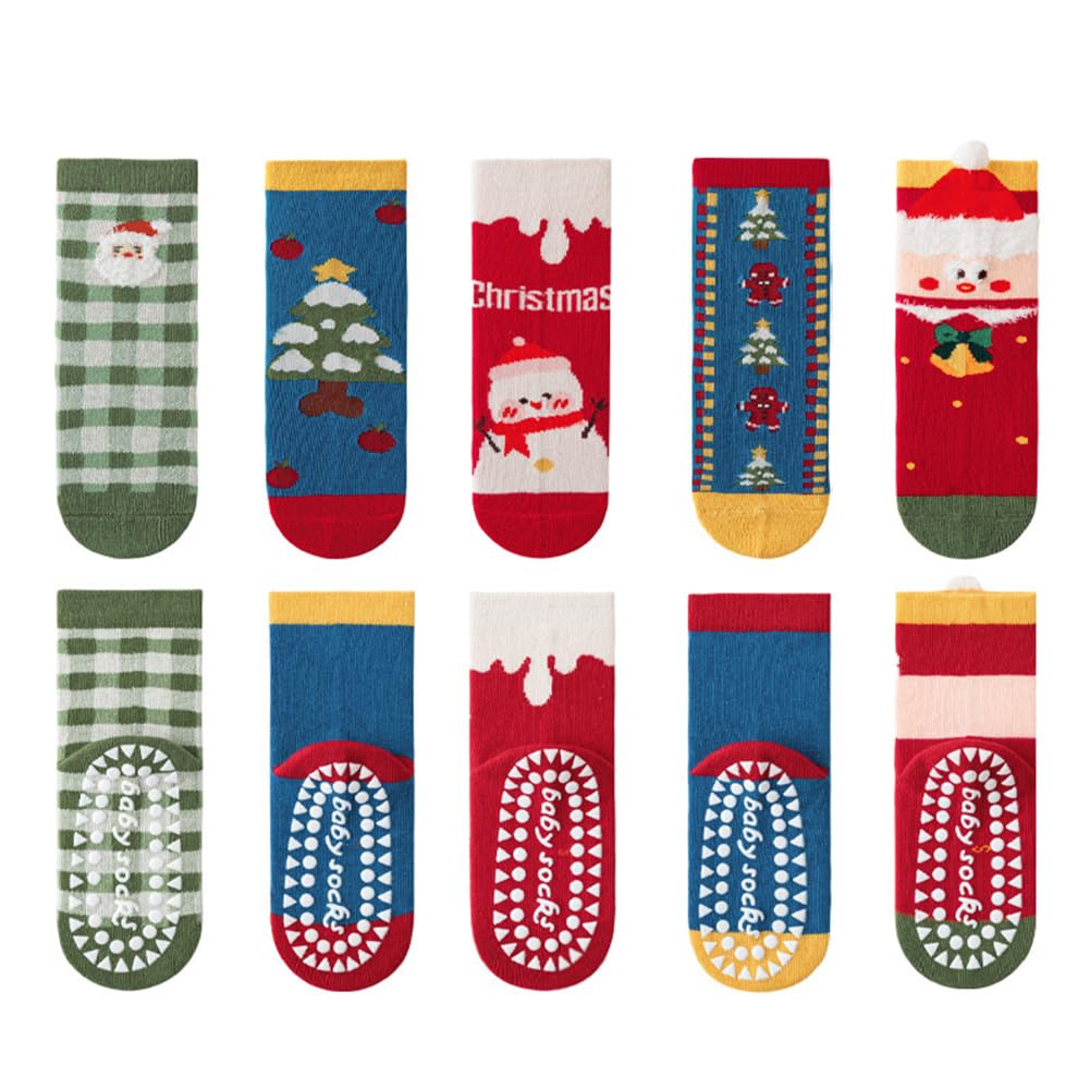 WATOCHE Kids Christmas Socks Toddler Nonslip Grip Christmas Xmas Socks for Baby Holiday Winter Warm for Boys/Girls(Nonslip Snowman Set,1-3T) - Medaid International
