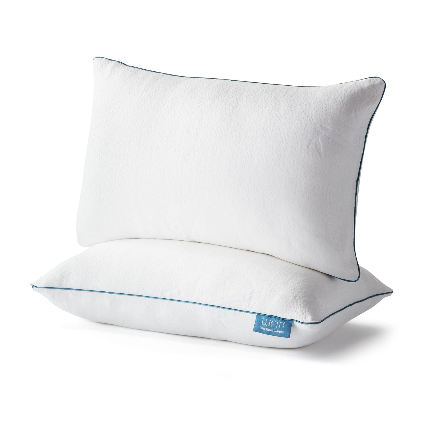 LUCID Premium Shredded Memory Foam Pillow - Hypoallergenic - Moldable Loft - 2 Pack - Queen, White - Medaid International
