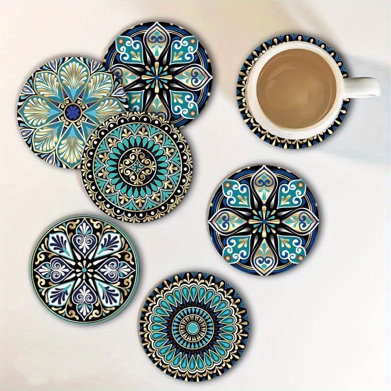 6pcs Set of 3.94x3.94 Inch Mandala Art Coasters, Acrylic Cup Holders with 2D Mandala Design – Artistic Gift for Friends and Family, for Patio Tables, Kitchens, Living Rooms, Christmas, Thanksgiving - Medaid International