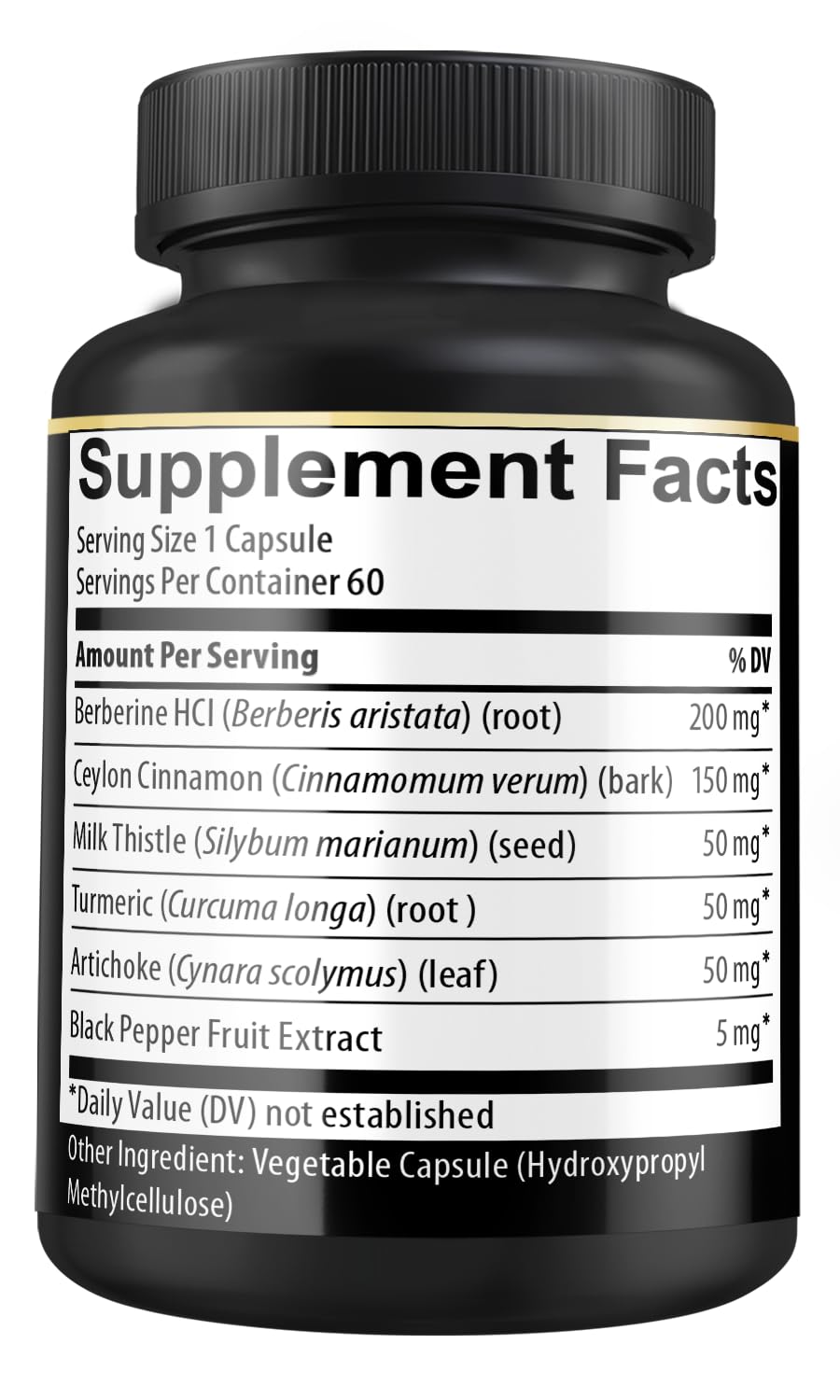 Berberine Supplement with Ceylon Cinnamon, Turmeric, Artichoke, Milk Thistle - Berberine HCl Supplement Pills - 60 Capsules [2-Month Supply] - Medaid International