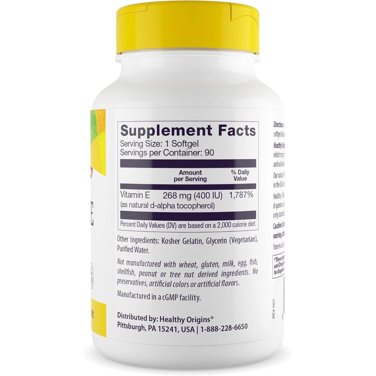 Healthy Origins Vitamin E 400 IU (Natural, Non-GMO, Gluten Free, Skin Support, Cardiovascular Support), 90 Softgels - Medaid International