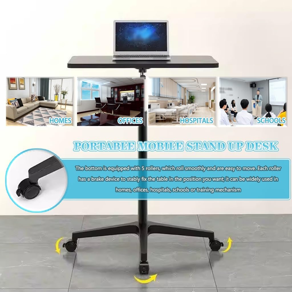 Small Height Adjustable Mobile Office Desk, Portable Laptop Table with Brake Roller AS6 - Medaid International