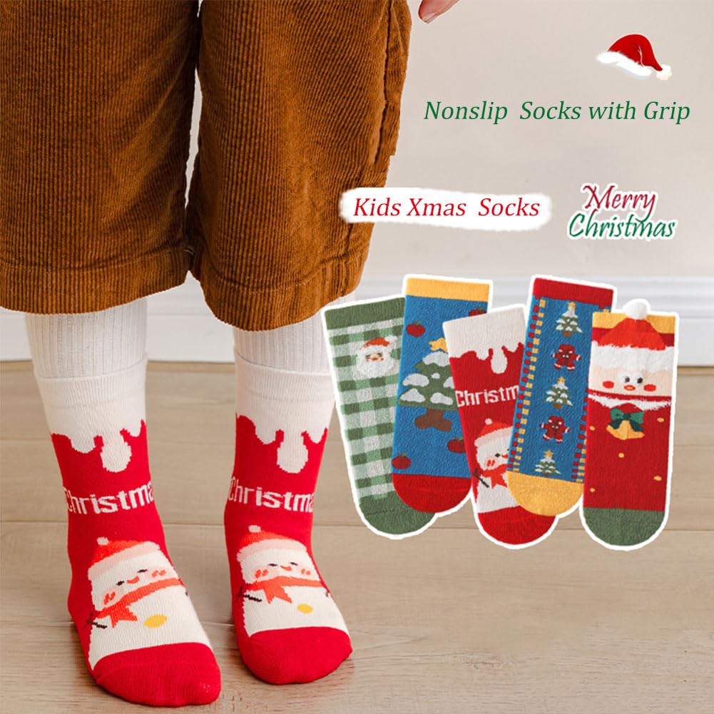 WATOCHE Kids Christmas Socks Toddler Nonslip Grip Christmas Xmas Socks for Baby Holiday Winter Warm for Boys/Girls(Nonslip Snowman Set,1-3T) - Medaid International