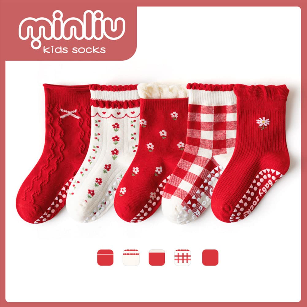 SUITBOY Kids Christmas Socks Toddler Nonslip Grip Christmas Socks Baby Holiday Winter Warm for Boys/Girls(Nonslip Flower Set,3-5T) - Medaid International