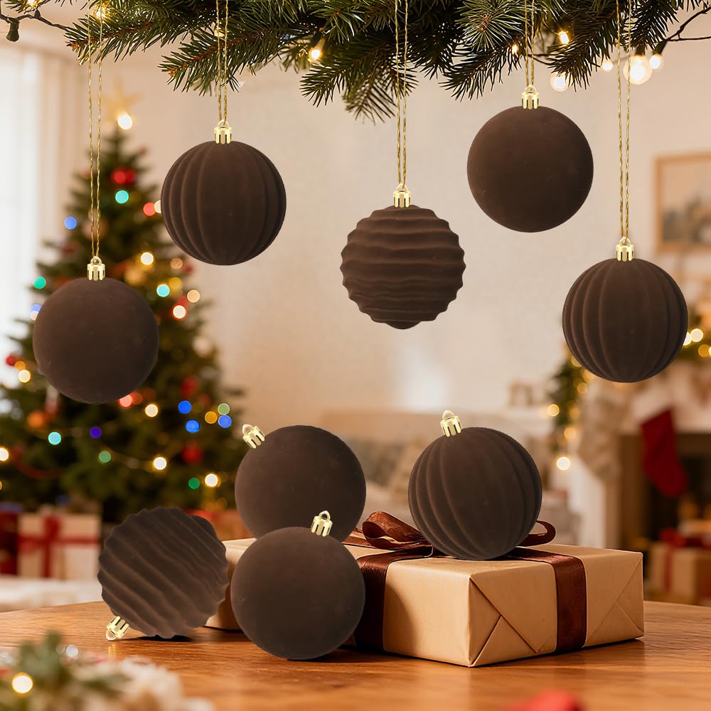 4Pcs Brown Christmas Ball Ornaments, Velvet Spiral Hanging Decor for Xmas Tree, Holiday for Birthday Halloween Holiday Wedding Home Decorations - Medaid International