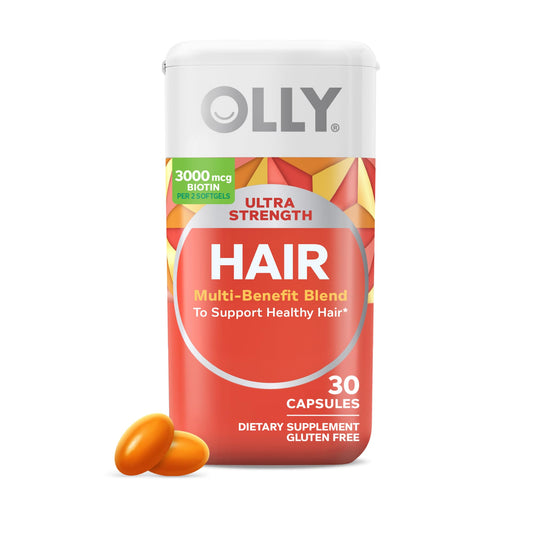 OLLY Ultra Strength Hair Softgels, Supports Hair Health, Biotin, Keratin, Vitamin D, B12, Hair Supplement, 30 Day Supply - 30 Count (Packaging May Vary) - Medaid International