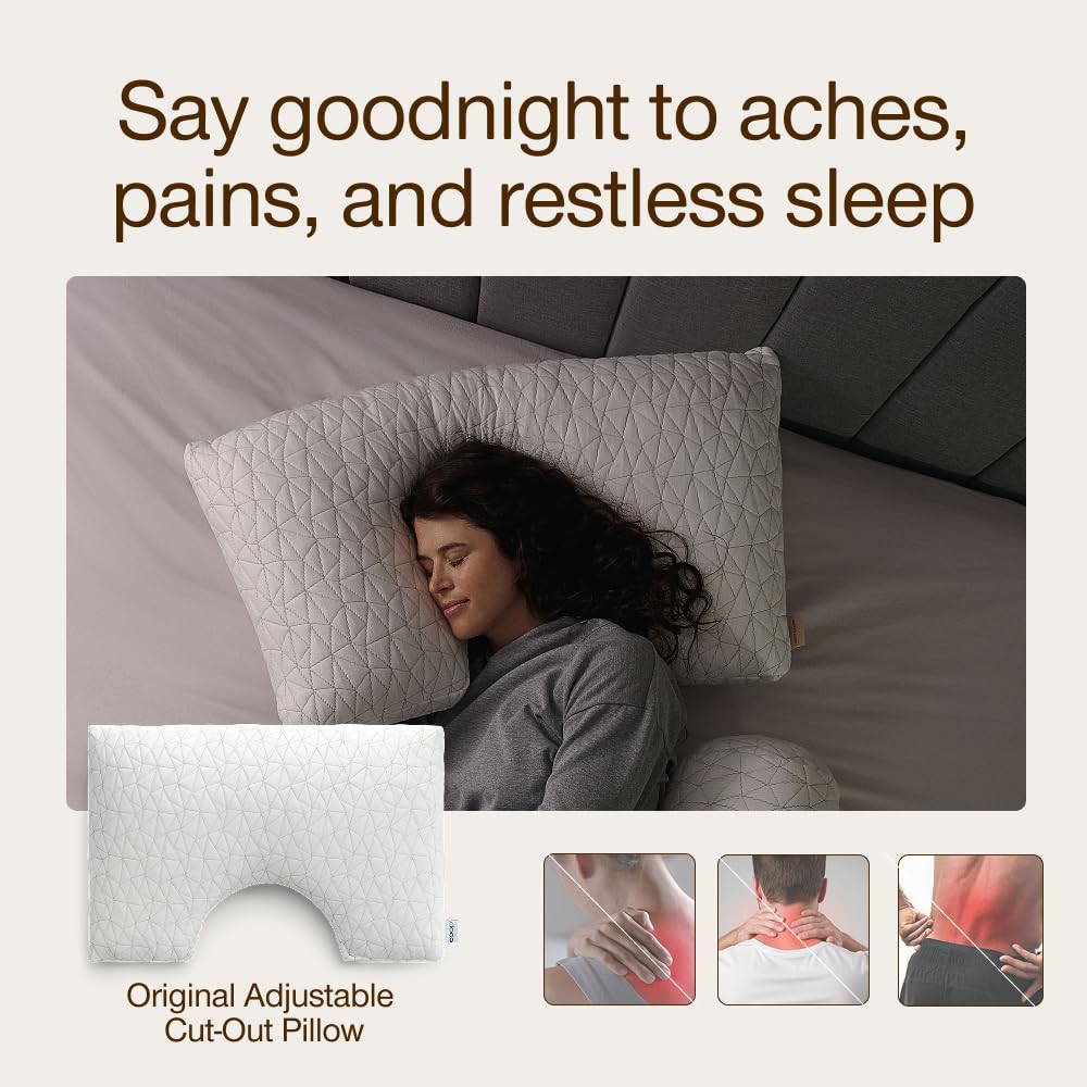 Coop Home Goods Original Cut-Out Adjustable Pillow, Queen Size Bed Pillows for Neck & Head Support, 18 x 28 “ Memory Foam Pillows - Medium Firm for Side Sleeper, CertiPUR-US/GREENGUARD Gold - Medaid International