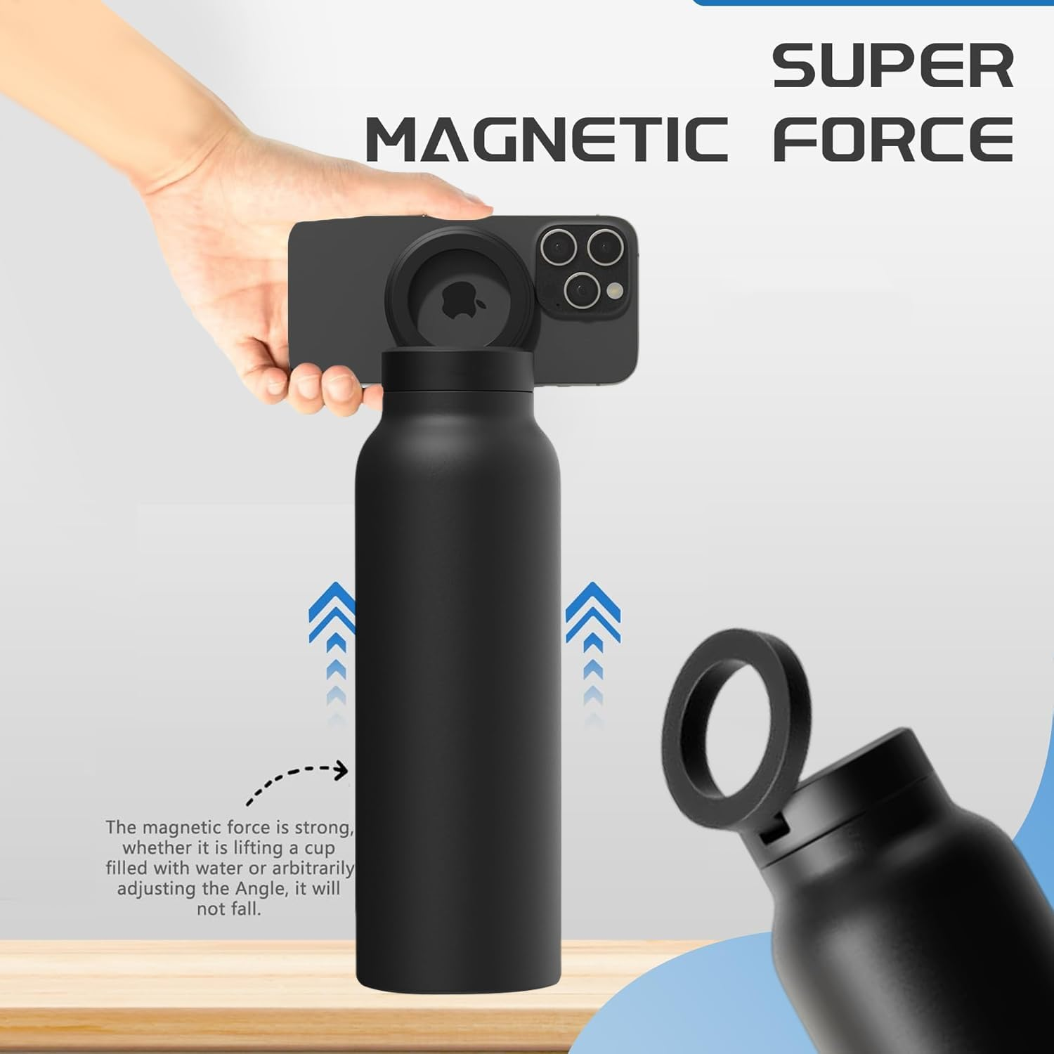 Insulated Water Bottle with Magnetic Phone Holder | Stainless Steel Tumbler Compatible with MagSafe for Gym, Car, & Sports - Medaid International
