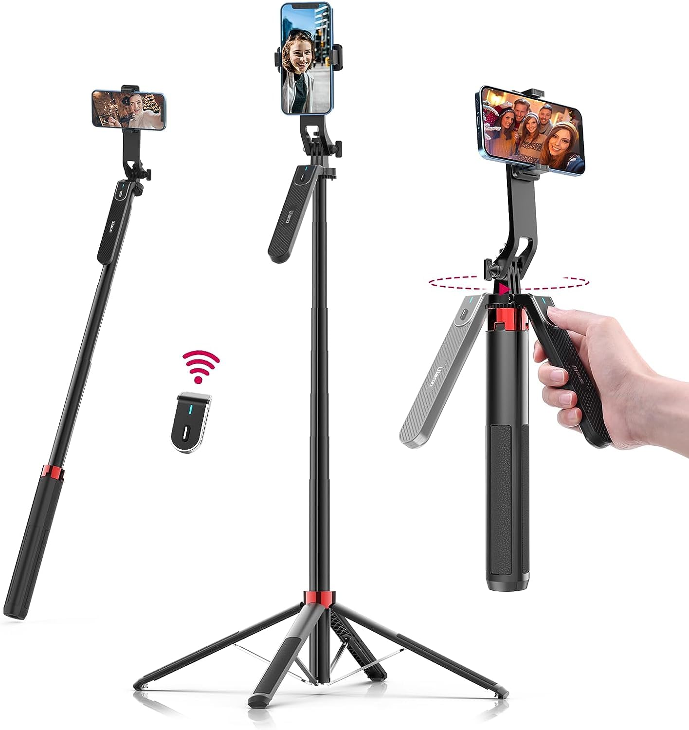 ULANZI MA09 Extendable Phone Tripod, 71" Selfie Stick Vlog Tripod Stand Quadrapod with All in 1 Phone Clip, Travel Tripods Cellphone Holder w Rechargeable Remote for iPhone Sony Canon Action Camera - Medaid International