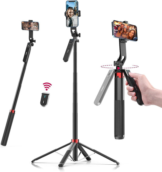 ULANZI MA09 Extendable Phone Tripod, 71" Selfie Stick Vlog Tripod Stand Quadrapod with All in 1 Phone Clip, Travel Tripods Cellphone Holder w Rechargeable Remote for iPhone Sony Canon Action Camera - Medaid International