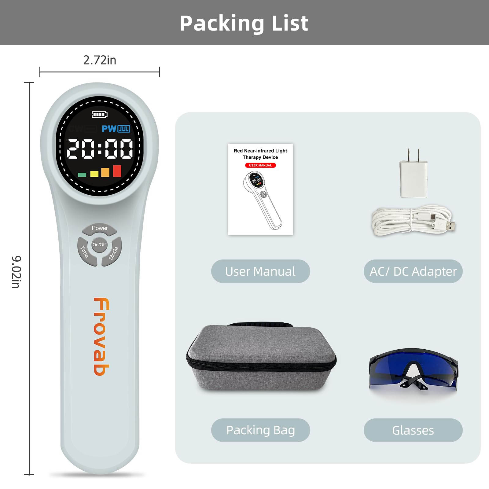 Frovab Cold Light Therapy Machine, 4x980nm+4x810nm+16x660nm, Red Light Therapy Device at Home, Infra Red Light Therapy for Pain, Hand Held Red Light Therapy Device for Elbows, Knees, Shoulders, Hands - Medaid International