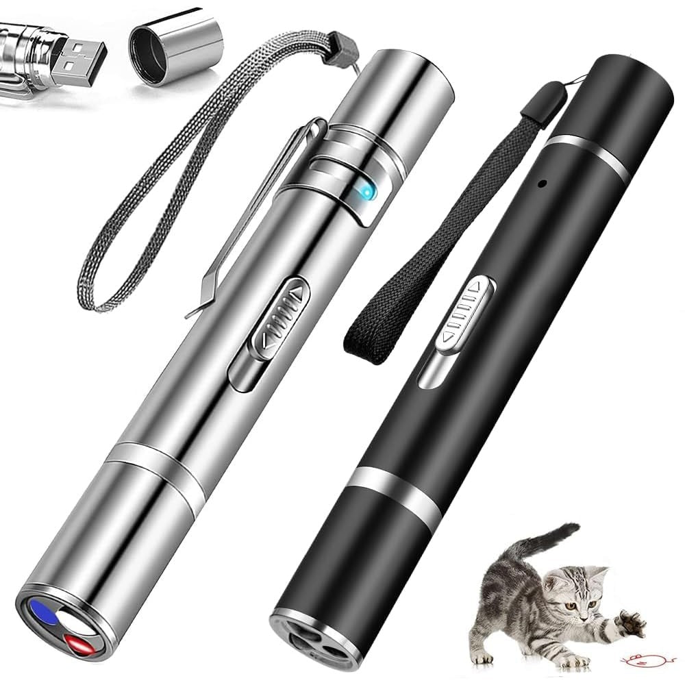GLMSA Laser Pointer Cat Toy - 5Modes Pointer for Indoor Interactive, Cat Toys Red Light Pet Pointer Interactive to Busy Kitten Dog Chaser Play Toys(2 Pcs) - Medaid International