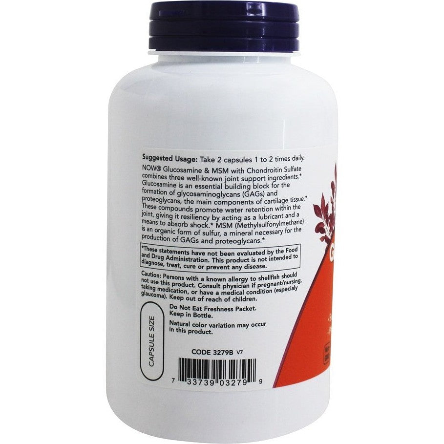 Glucosamine & MSM Plus Chondroitin Sulfate - Now Foods - 180 - VegiCapsule - Medaid International