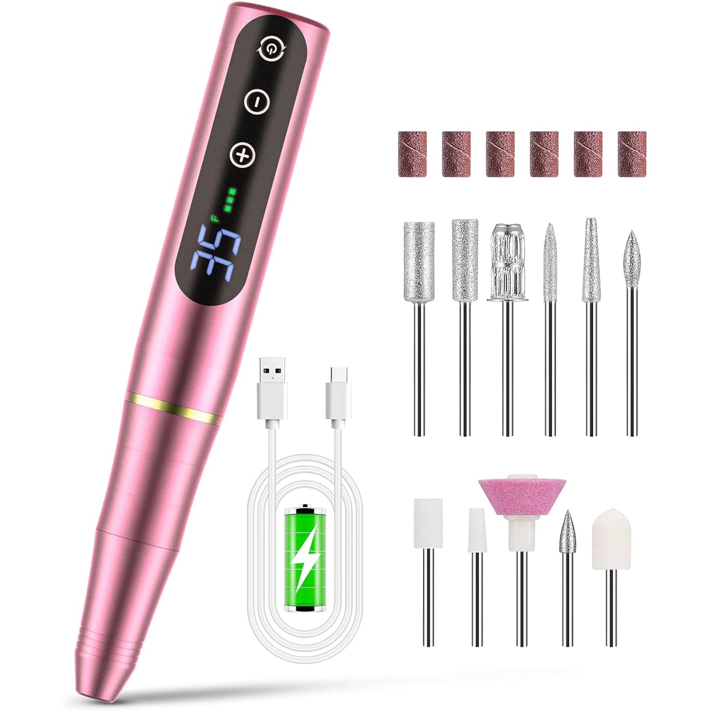NAILGIRLS Rechargeable Nail Drill, Cordless Nail Drill Machine, Portable Electric Nail File 35000RPM Professional Electric Nail Drill for Acrylic Gel Nails, Efile Manicure Pedicure Polishing, Pink - Medaid