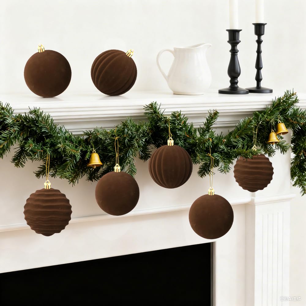 4Pcs Brown Christmas Ball Ornaments, Velvet Spiral Hanging Decor for Xmas Tree, Holiday for Birthday Halloween Holiday Wedding Home Decorations - Medaid International