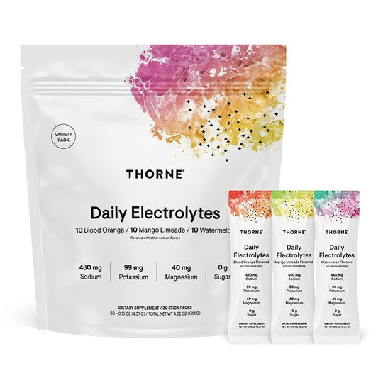THORNE - Daily Electrolytes - Zero Sugar & Low-Calorie Electrolyte Drink Mix - Naturally Flavored & Sweetened - NSF Certified for Sport - Variety - 30 Stick Packs - Medaid International