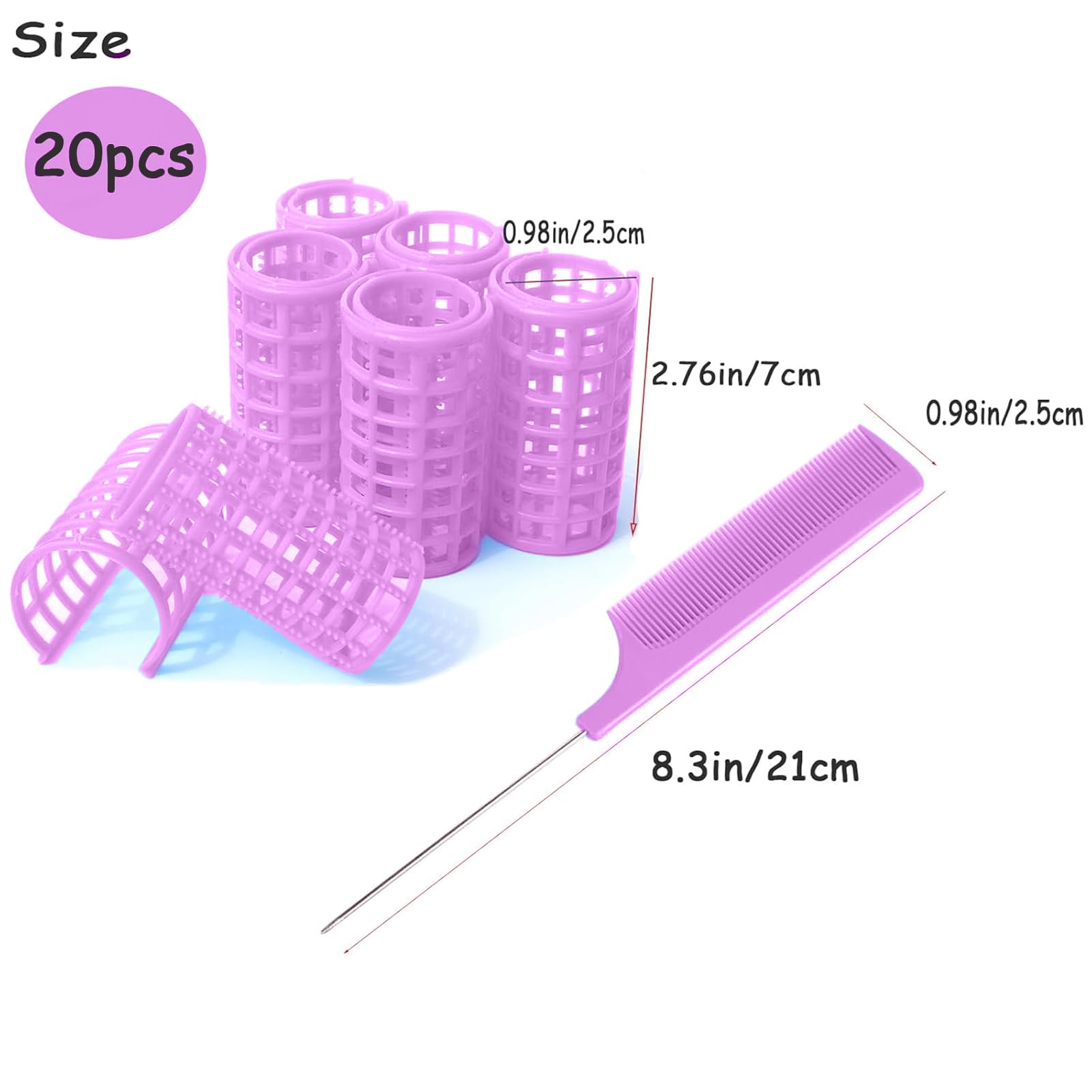 MOODKEY 20PCS Plastic Hair Rollers Set 2.5cm/1in Heatless Rollers Hair Curlers Snap on Rollers Self Grip Rollers Hairdressing Curlers Tools for DIY Hairdressing Hair Salon (Purple) - Medaid International