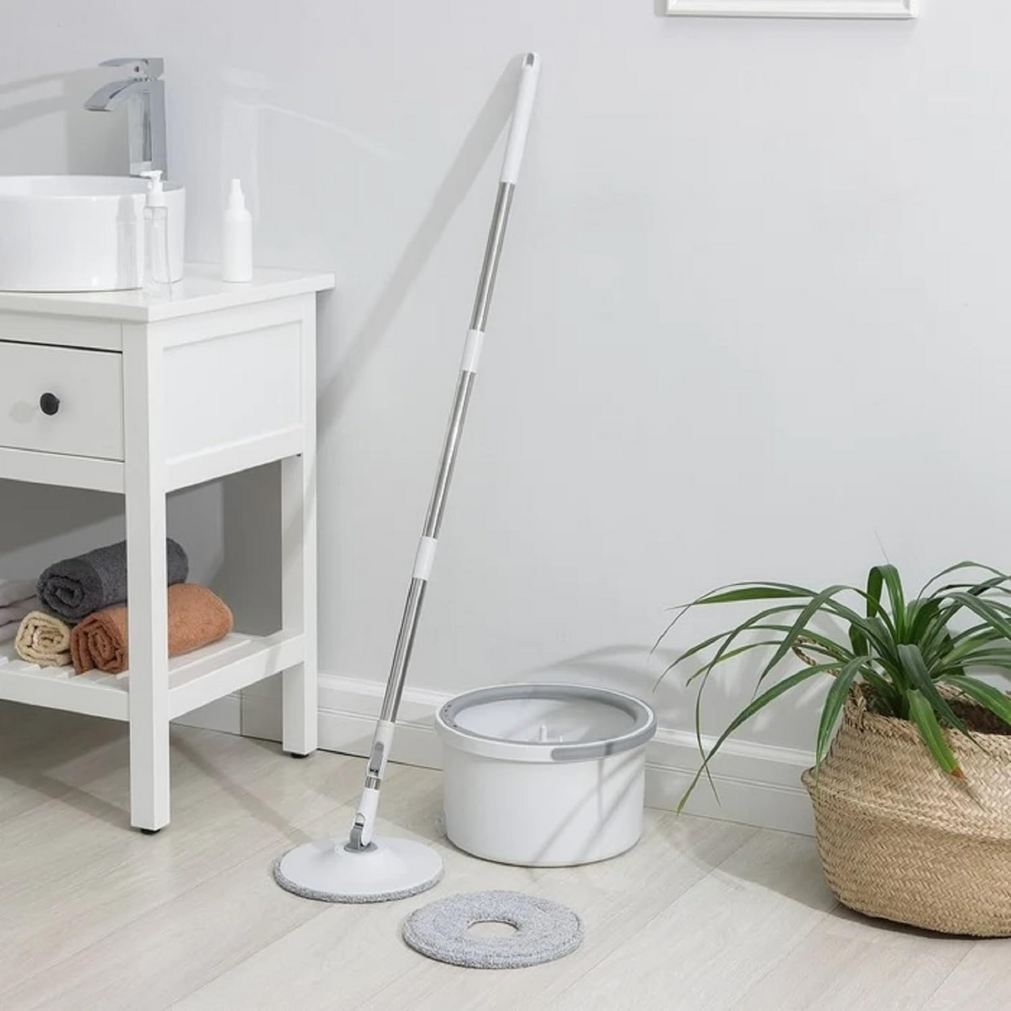 Circle Round Microfiber Floor Mop and Bucket Set ‚Äì 180¬∞ Rotating Mop Head with Round Bucket & Adjustable Handle - Medaid International