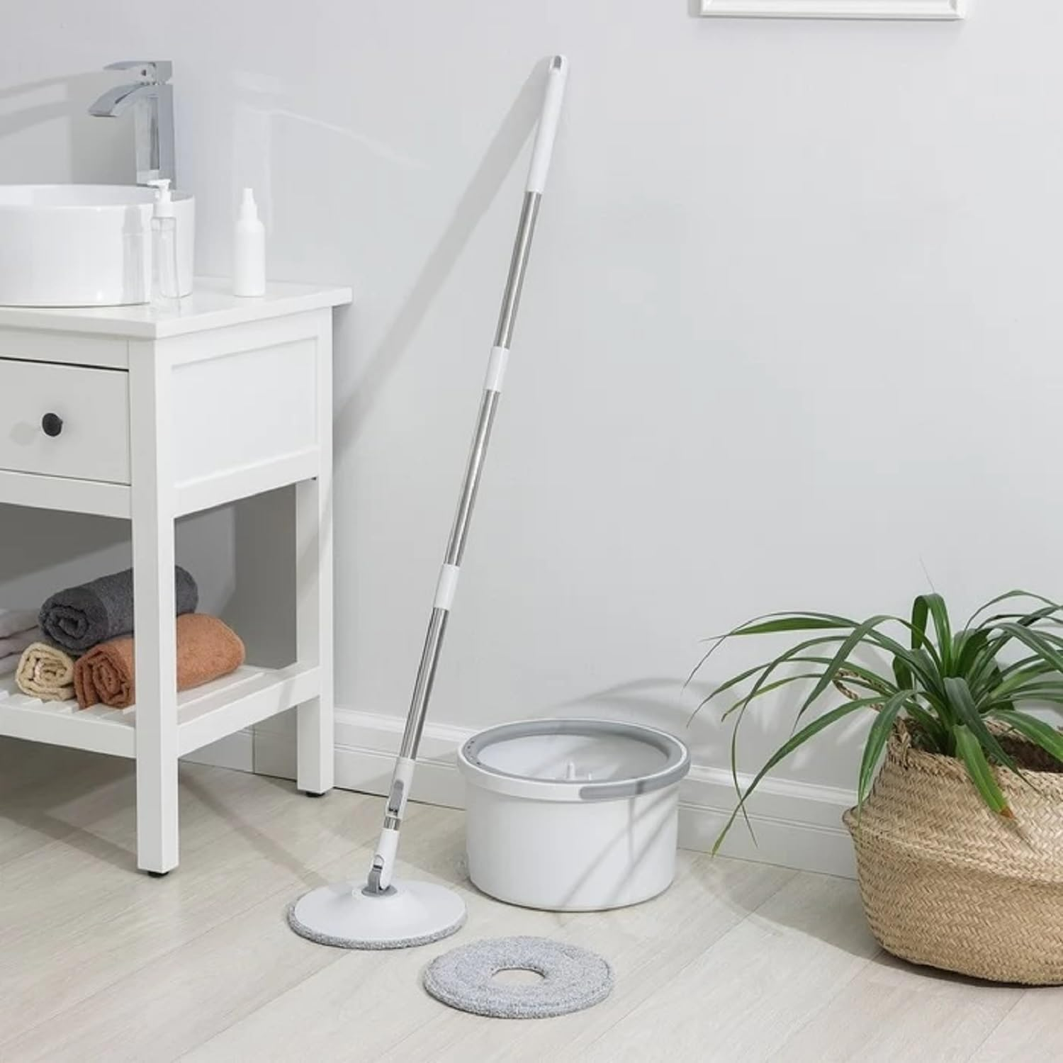 Circle Round Microfiber Floor Mop and Bucket Set ‚Äì 180¬∞ Rotating Mop Head with Round Bucket & Adjustable Handle - Medaid International