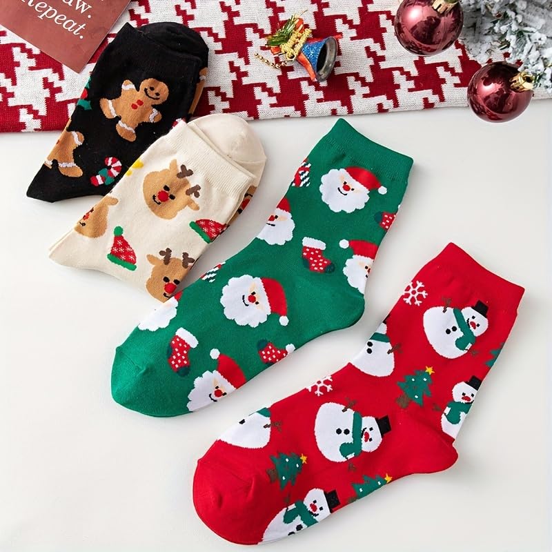 4 Pairs Womens Funny Socks Cozy Cute Printed Patterned Fun Christmas Novelty Santa Socks for Women and Men - Medaid International