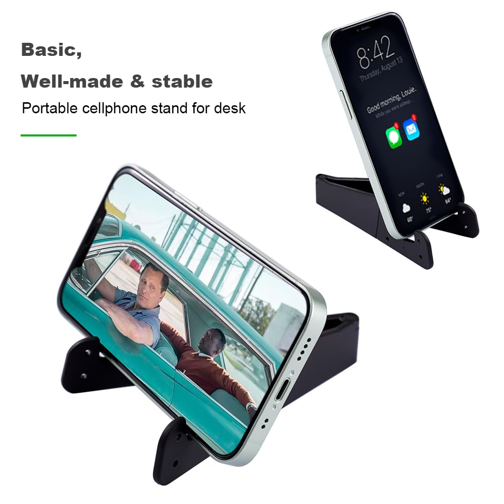 3 Pack Portable Cell Phone Stand for Desk, 【Upgraded Material】 Universal Pocket-Sized Foldable Small Mobile Phone Holder, V Smartphone Kickstand Mount Compatible with iPhone IPads Kindle Android-Black - Medaid International