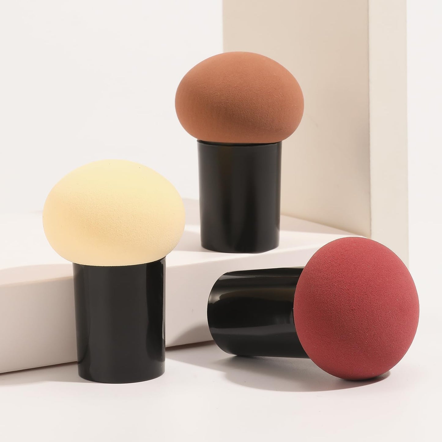 2PCS Mushroom Makeup Sponge, Makeup Brush Sponge with Handle Case, Dual-Ended Foundation Blender, Beauty Blender for Liquid Cream Powder, Professional Cosmetic Tool (White&Brown) - Medaid International