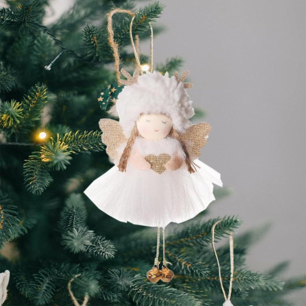 1PC Christmas Plush Angel Doll Christmas Tree Pendant Decoration with Bell Festive Home Xmas Decoration Gifts,16 * 10cm (Pink) - Medaid International