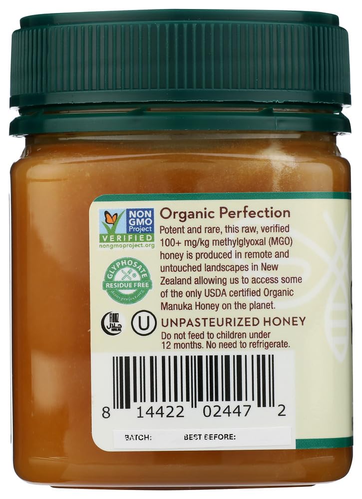 Wedderspoon Raw Premium USDA Certified Organic Manuka Honey, 100+ MGO, 8.8 Oz, Unpasteurized New Zealand Honey, From Our Hives to Your Home - Medaid International
