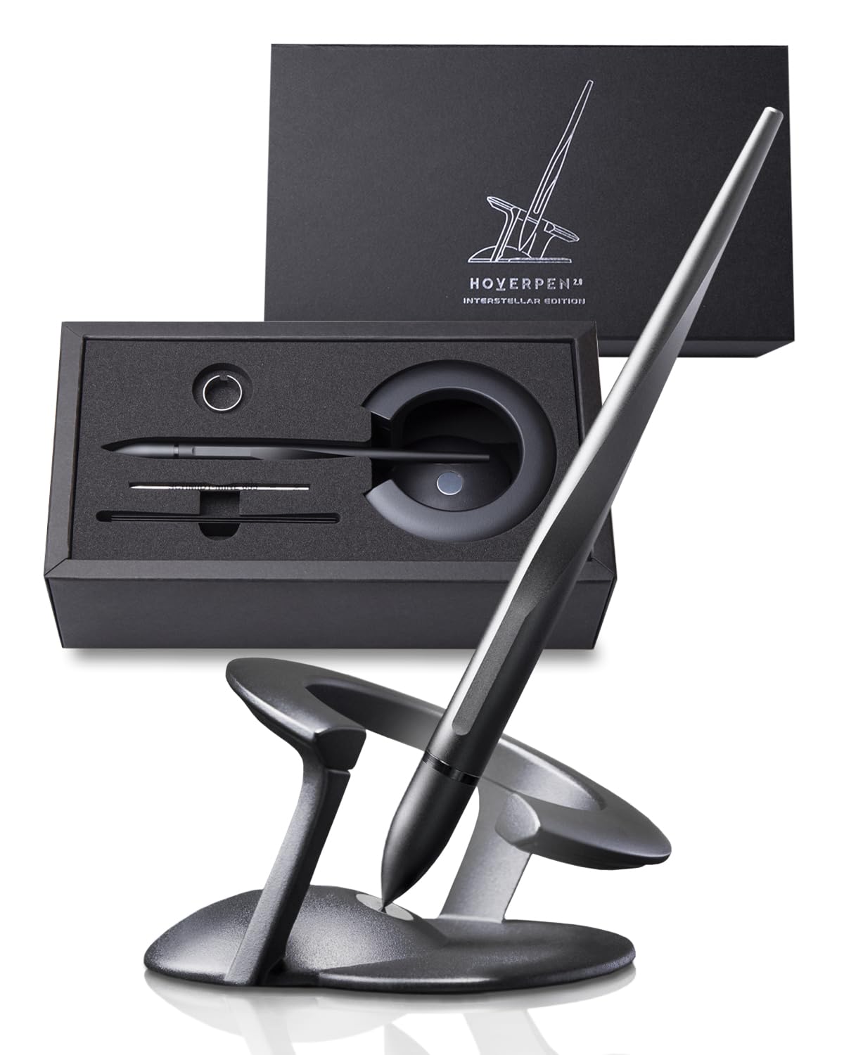 novium Hoverpen Interstellar - Space Black, Ballpoint Pen, Unique Conversational Starter, Premium Futuristic Design, Precision Flow Ink, Schmidt Ballpoint Cartridges - Medaid International