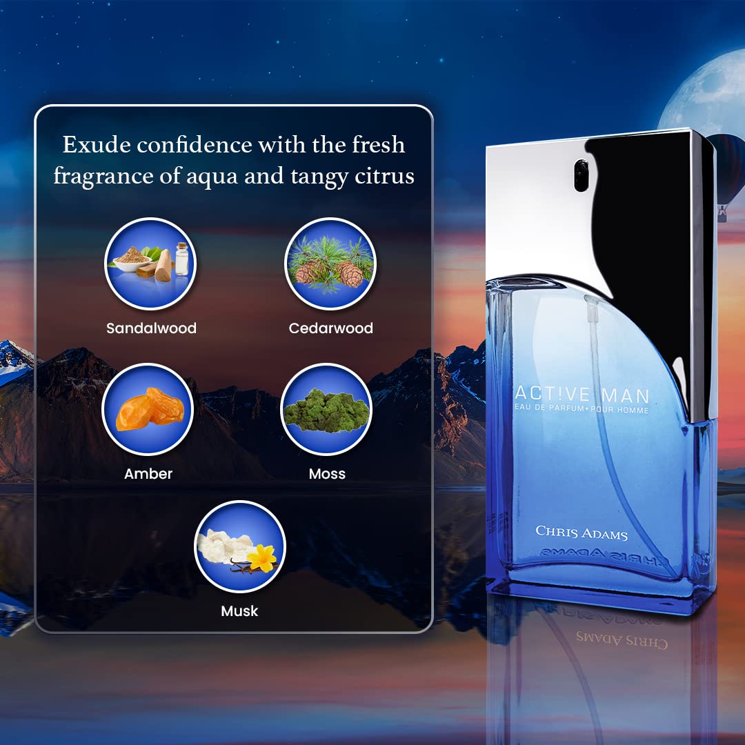 Active Man Eau De Parfum - Pour Homme (for men) 100ml Spray by Chris Adams - Medaid International