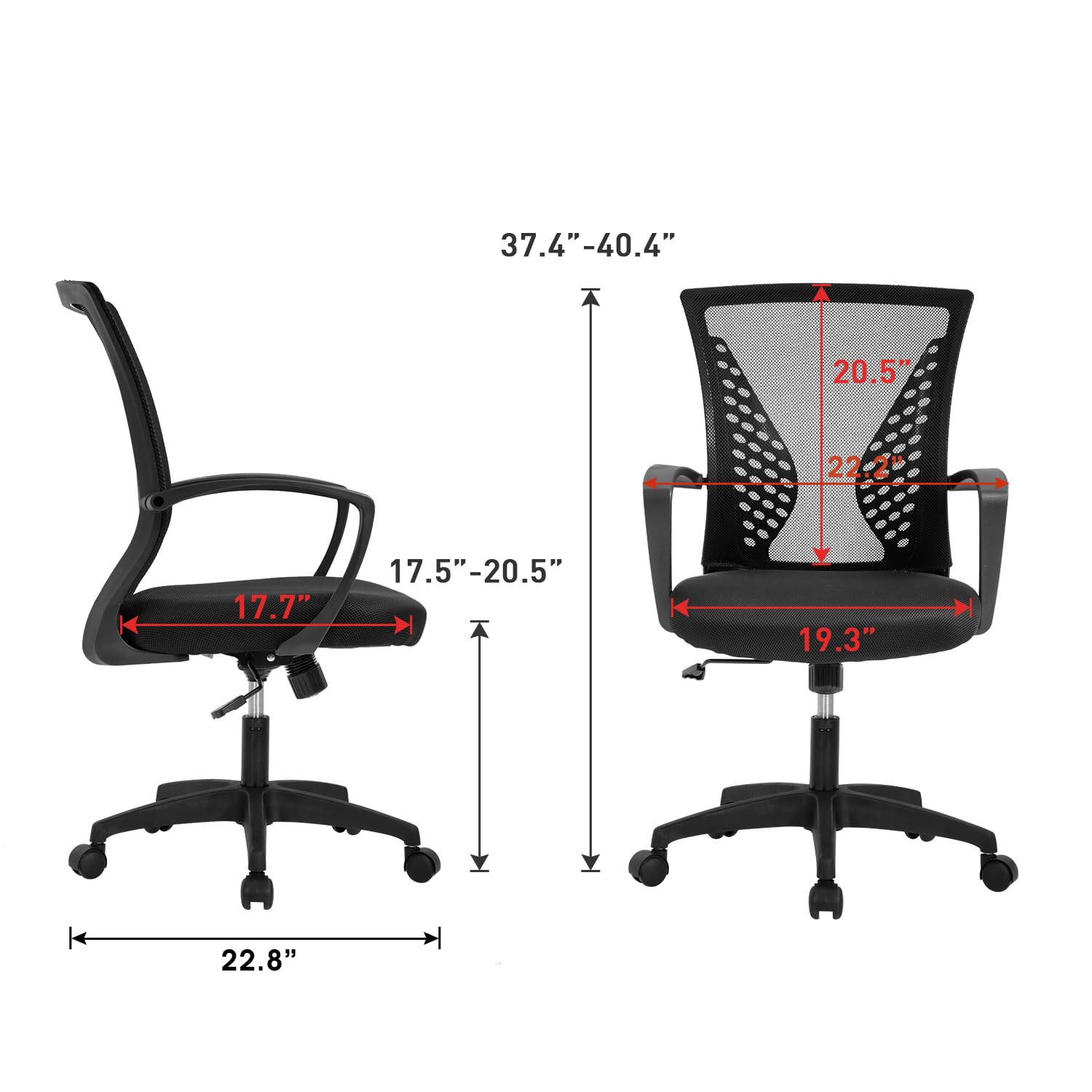 Home Office Chair Mid Back PC Swivel Lumbar Support Adjustable Desk Task Computer Ergonomic Comfortable Mesh Chair with Armrest (Black) - Medaid International