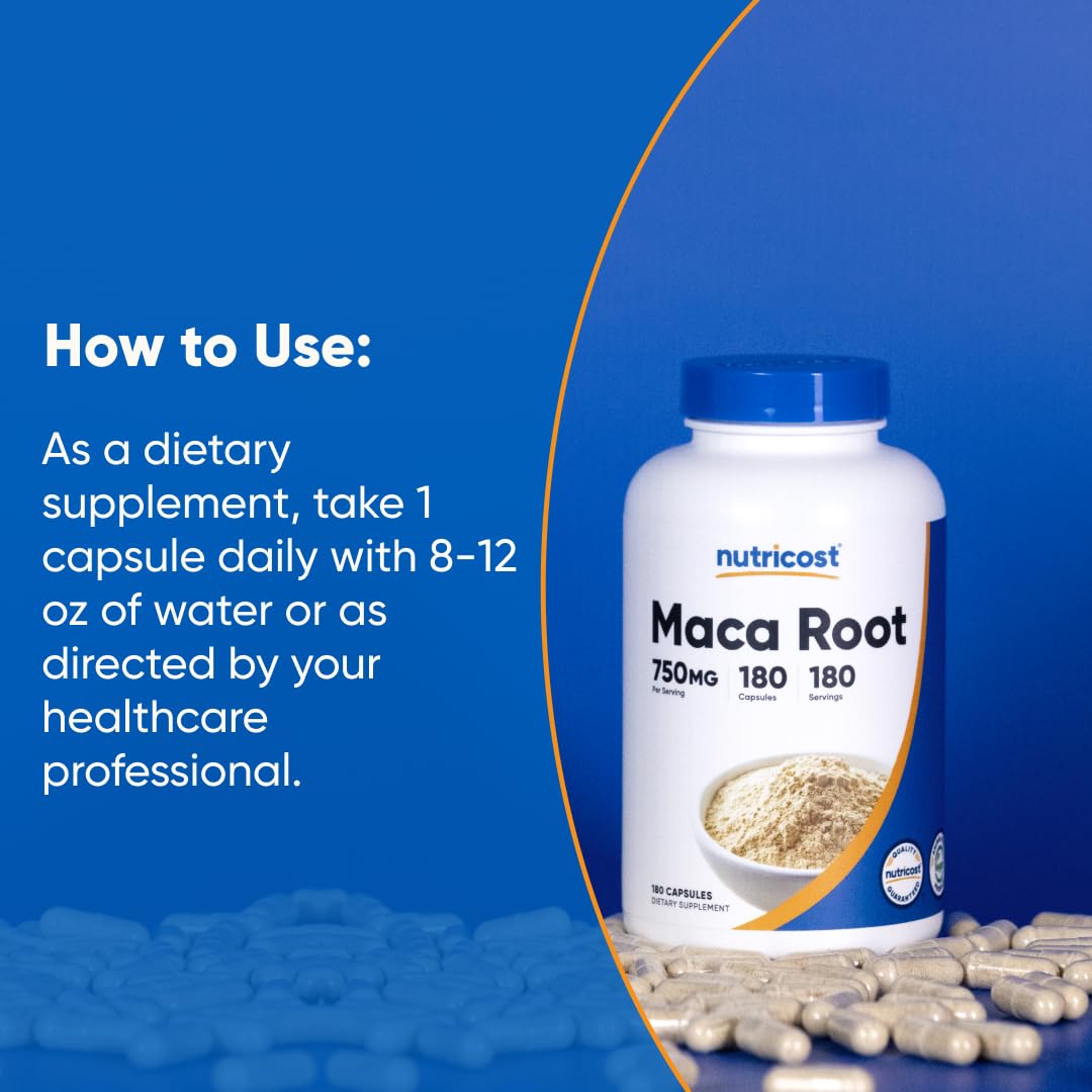 Nutricost Maca Root Capsules (Lepidium meyenii) 750mg, 180 Capsules, 180 Servings - Medaid International