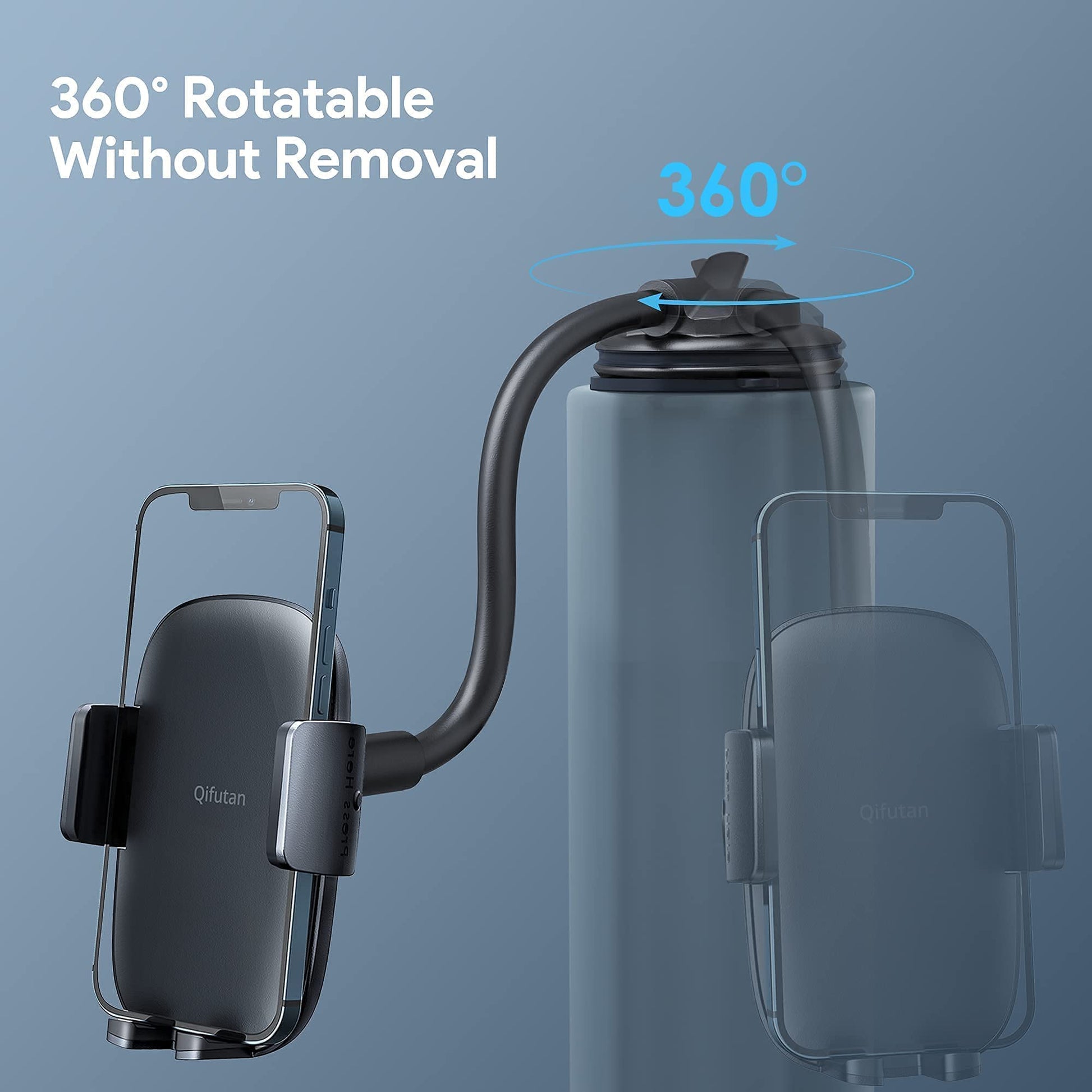 Qifutan Cell Phone Holder for Car Phone Mount Long Arm Dashboard Windshield Car Phone Holder Anti-Shake Stabilizer Phone Car Holder Compatible with All Phone Android Smartphone, Black - Medaid International