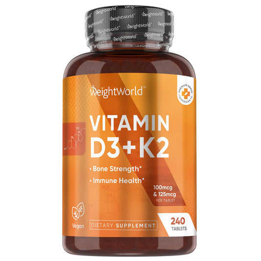 WeightWorld Vitamin D3 K2-240 Vegan Tablets (8 Months Supply) - Vitamin D3 4000 IU (100mcg) & Vitamin K2 (MK7) (125mcg) - Vitamin D Supplement for Women & Men - Gluten-Free - Medaid International