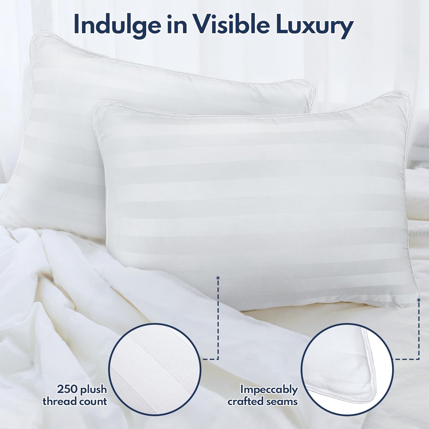 DIORIS Pillows Queen Size Set of 2 - Luxury Hotel Collection Bed Pillows for Sleeping, Supportive Side Sleeper Pillow, Fluffy Down Alternative Microfiber Filled for Back, Stomach Sleepers - Medaid International