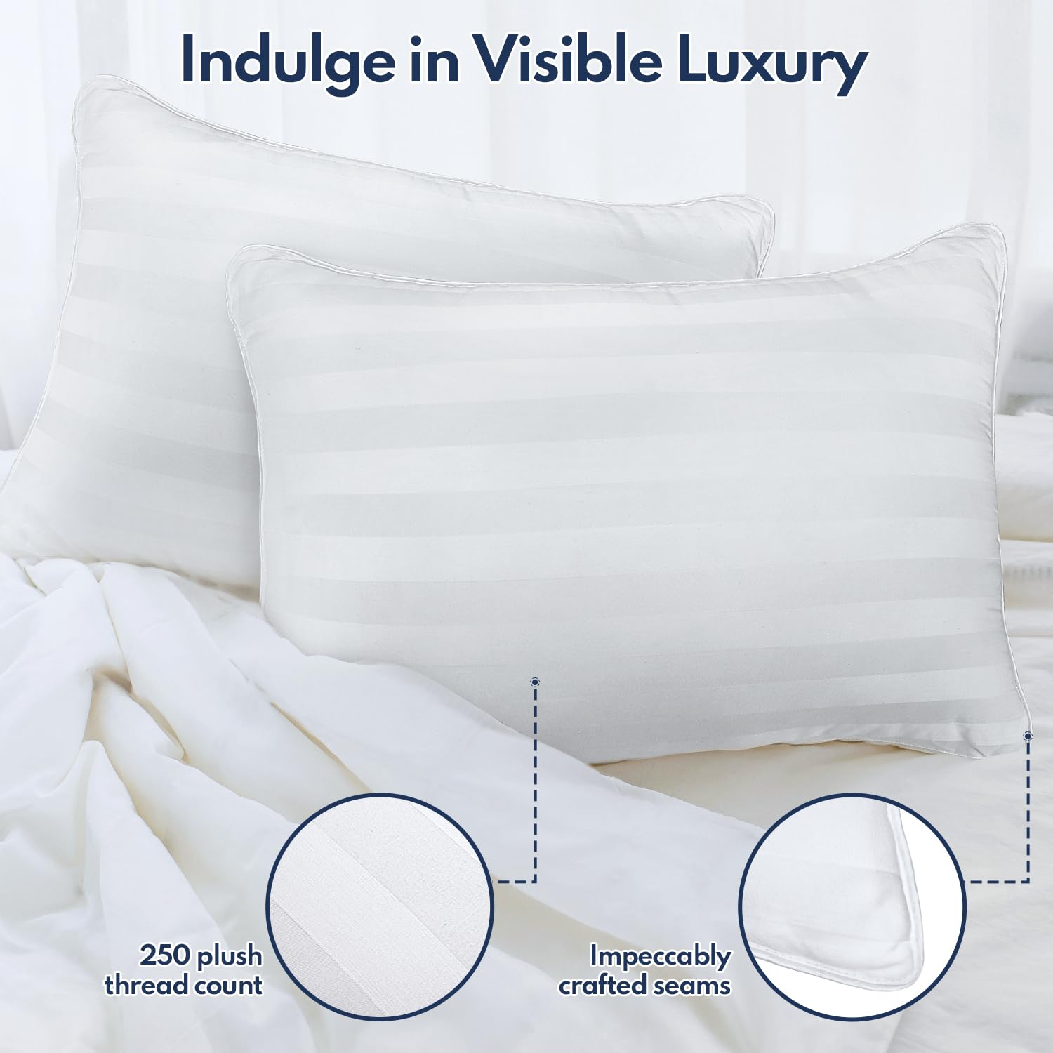DIORIS Pillows Queen Size Set of 2 - Luxury Hotel Collection Bed Pillows for Sleeping, Supportive Side Sleeper Pillow, Fluffy Down Alternative Microfiber Filled for Back, Stomach Sleepers - Medaid International