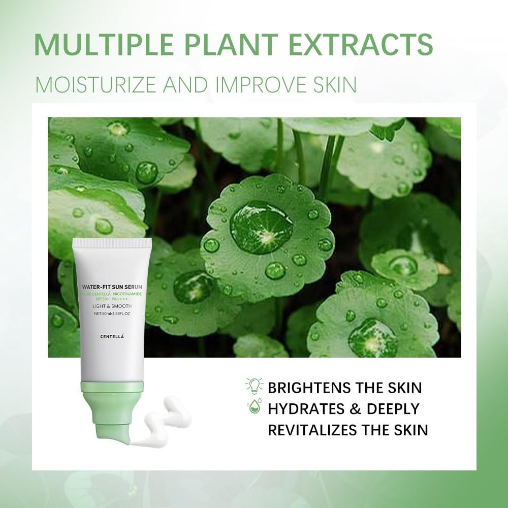 Centella Sunscreen, Hyalu Cica Water Fit Sun Serum, Light Hydrating Face Sunscreen for All Skin Type and UV Defense.(Green) - Medaid International