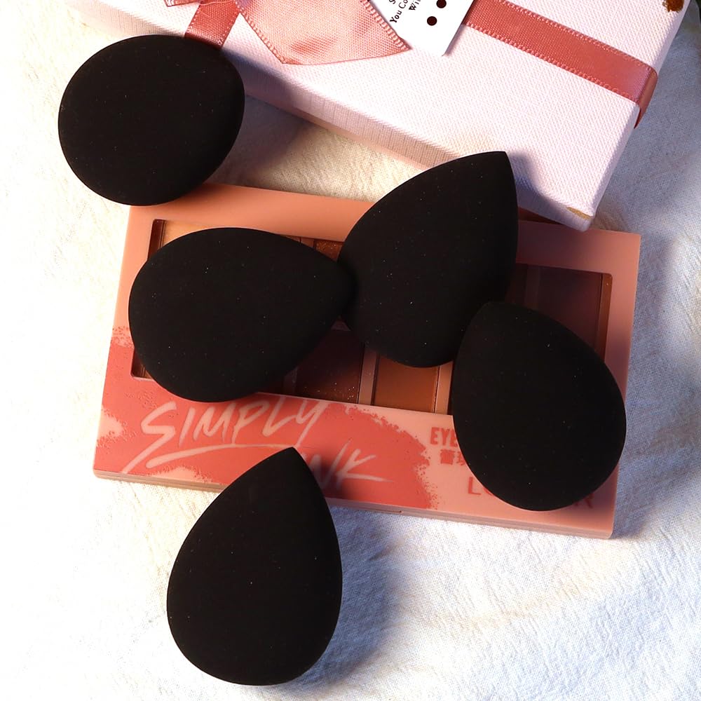 Makeup Sponge Set of 5, Soft and Latex-Free Beauty Sponge for Blending with Foundation Liquid Cream and Powder. Blender for Flawless Make Up Application, Black Beauty Gift - Medaid International