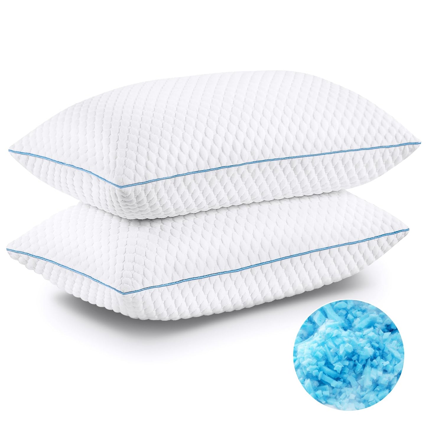 VVZ Cooling Bed Pillows Queen Size Set of 2, Shredded Memory Foam Pillows for Side Back Stomach Sleepers, Luxury Cool Gel Adjustable Firm Bed Pillows for Sleeping 2 Pack Queen Size 20 x 30 Inches - Medaid International