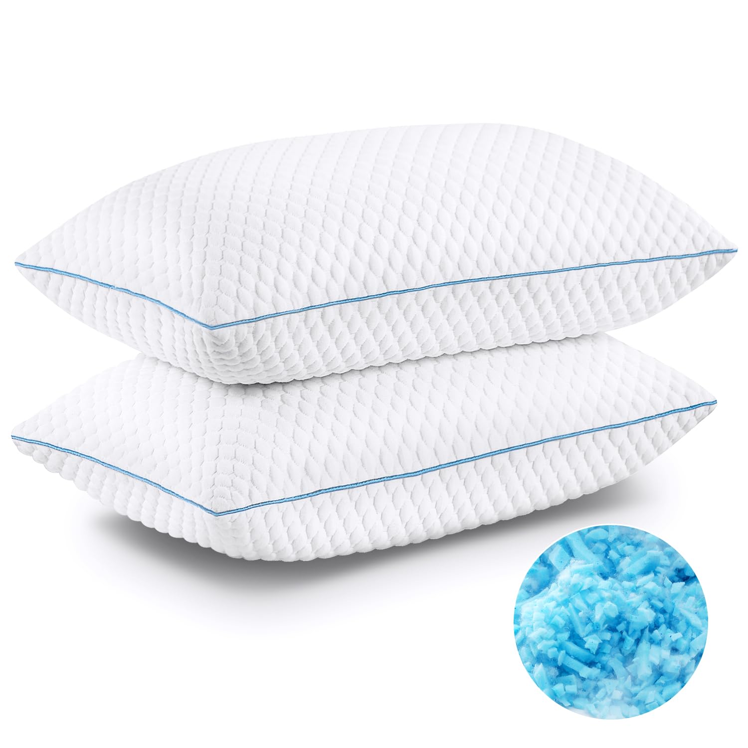 VVZ Cooling Bed Pillows Queen Size Set of 2, Shredded Memory Foam Pillows for Side Back Stomach Sleepers, Luxury Cool Gel Adjustable Firm Bed Pillows for Sleeping 2 Pack Queen Size 20 x 30 Inches - Medaid International